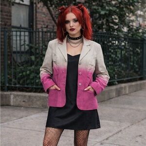 Vintage 90s Metrostyle | Ombré Pink & Cream Leather Blazer | Statement Jacket 12